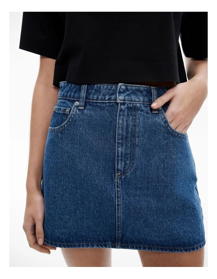 Denim Mini Skirt in Indigo image 3