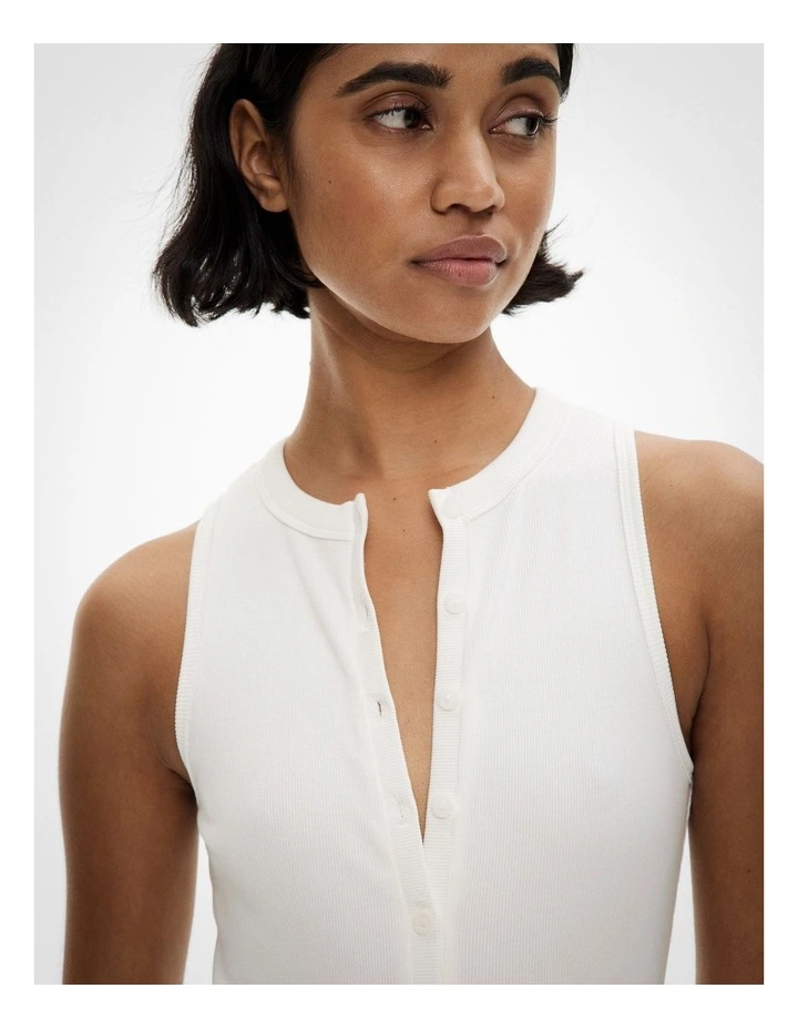 Button Through Tank in Fresh White image 3