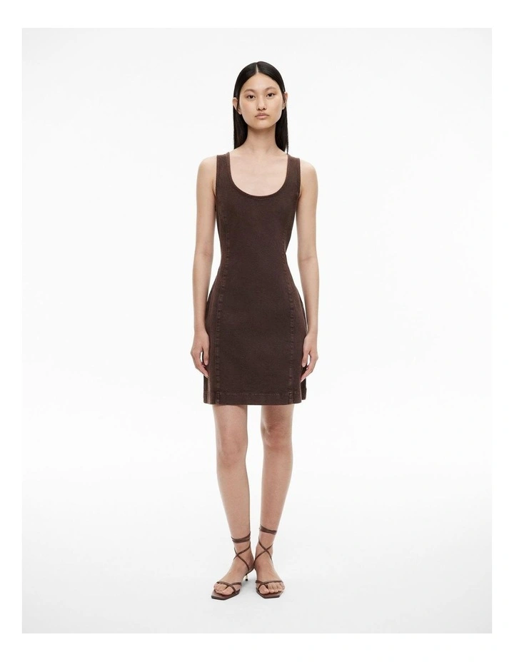 Denim Mini Dress in Chocolate Brown image 1
