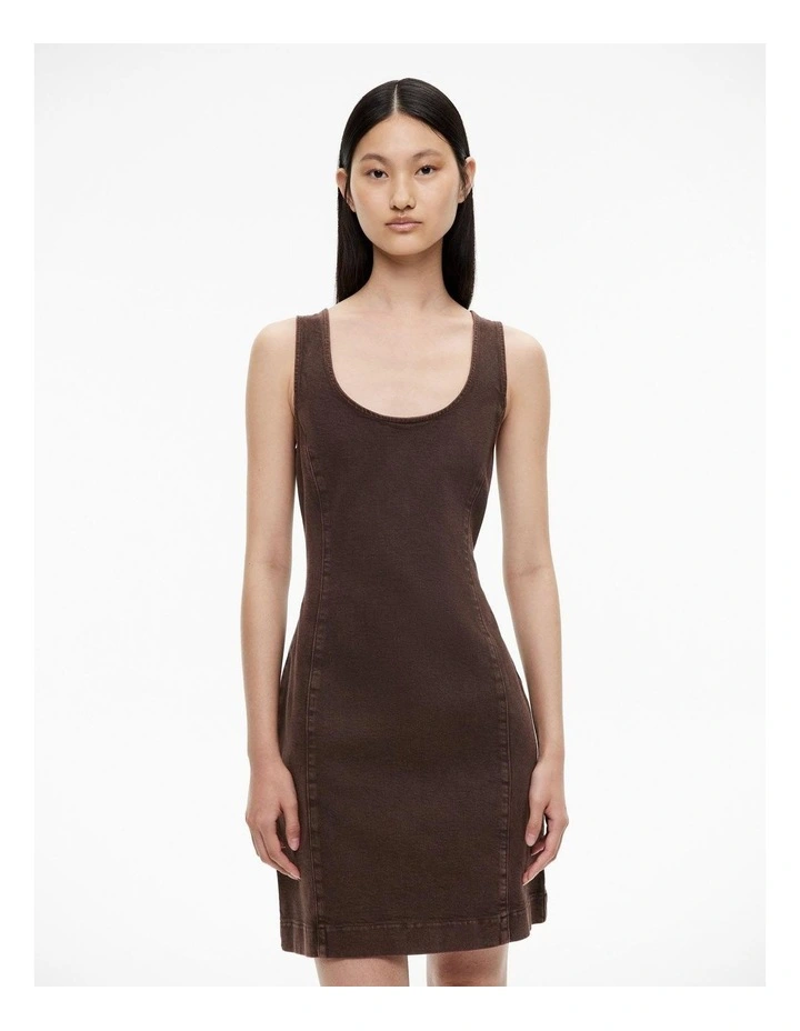Denim Mini Dress in Chocolate Brown image 2