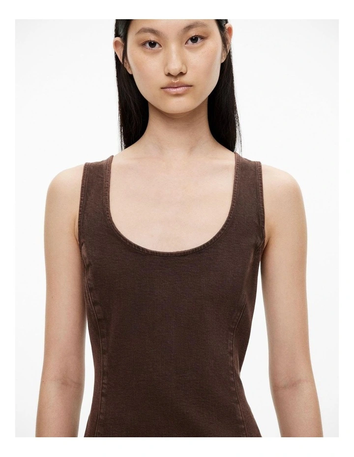 Denim Mini Dress in Chocolate Brown image 3
