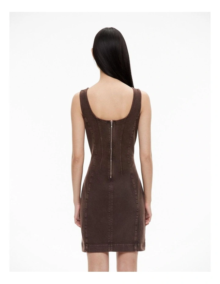 Denim Mini Dress in Chocolate Brown image 4