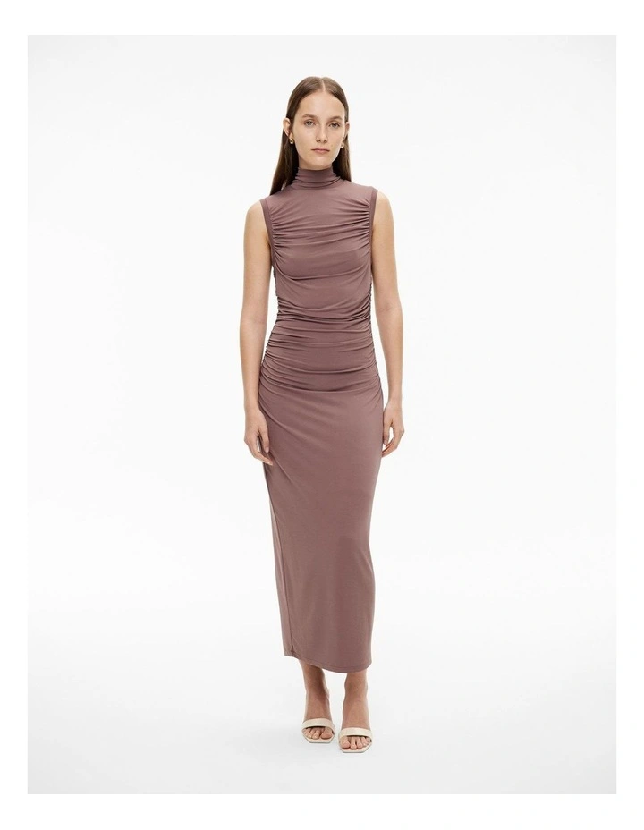 High Neck Gather Dress in Peppercorn image 1