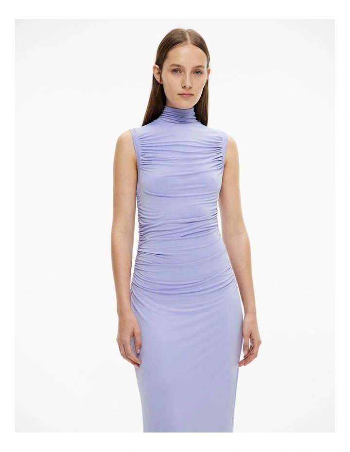 High Neck Gather Dress in Lilac image 2