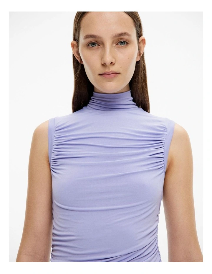 High Neck Gather Dress in Lilac image 4