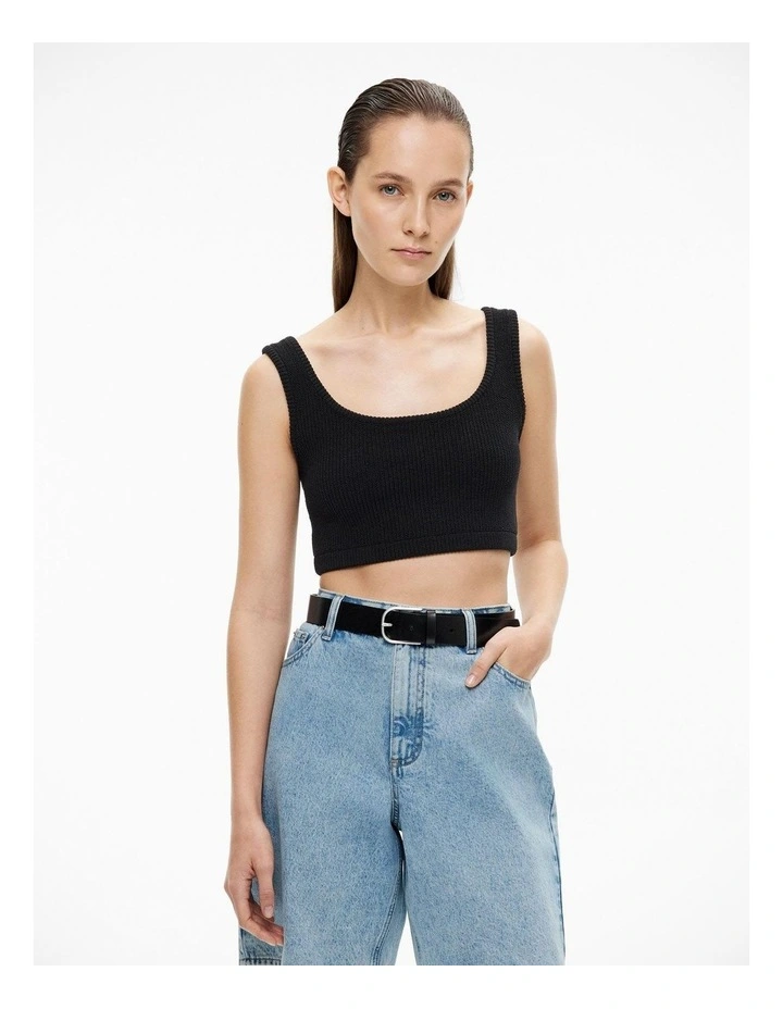 Cropped Rib Knit Top in Black image 1