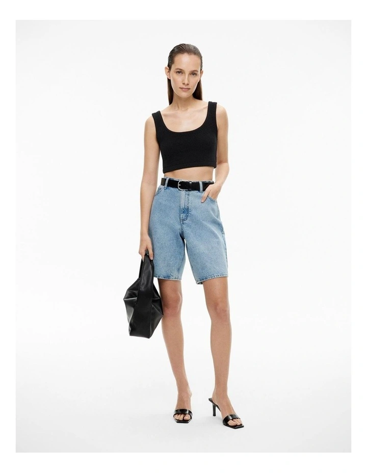 Cropped Rib Knit Top in Black image 2