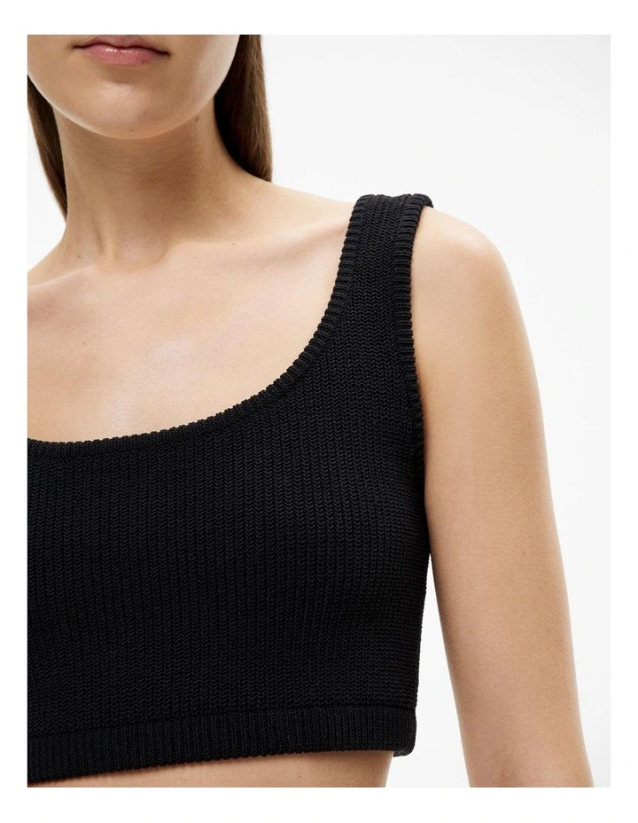 Cropped Rib Knit Top in Black image 3