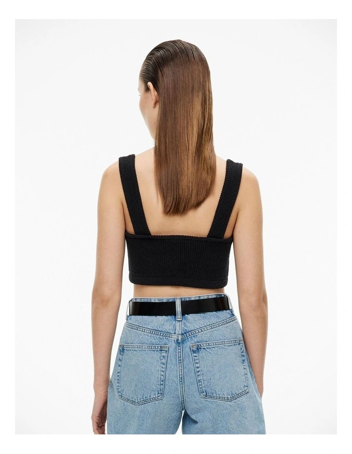 Cropped Rib Knit Top in Black image 5