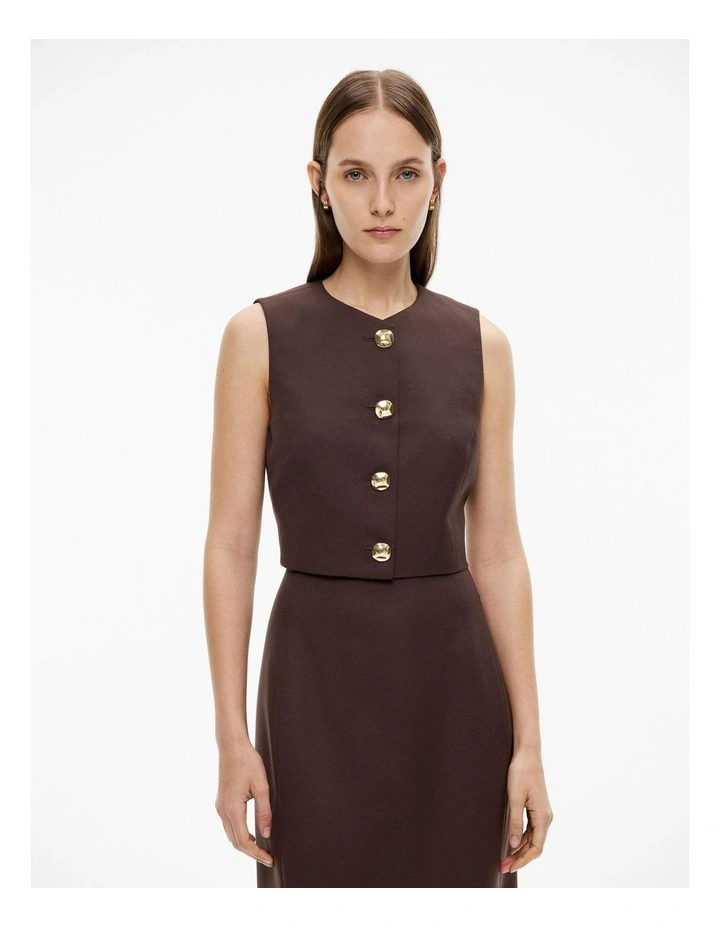 Button Detail Vest in Chocolate Brown image 1