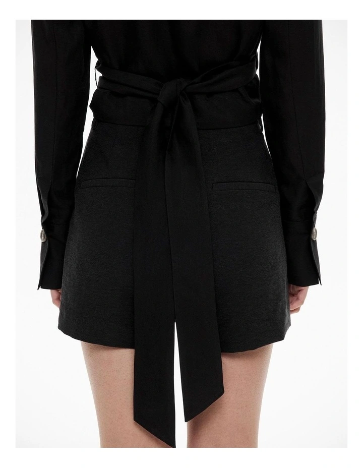 Long Sleeve Tie Crop Shirt in Black image 3