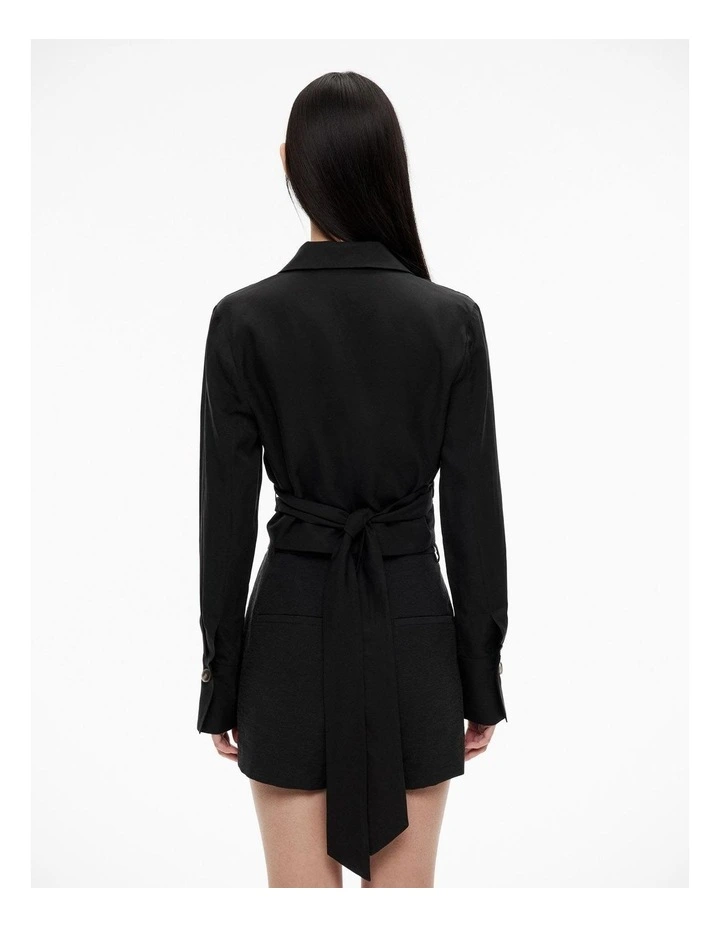 Long Sleeve Tie Crop Shirt in Black image 5