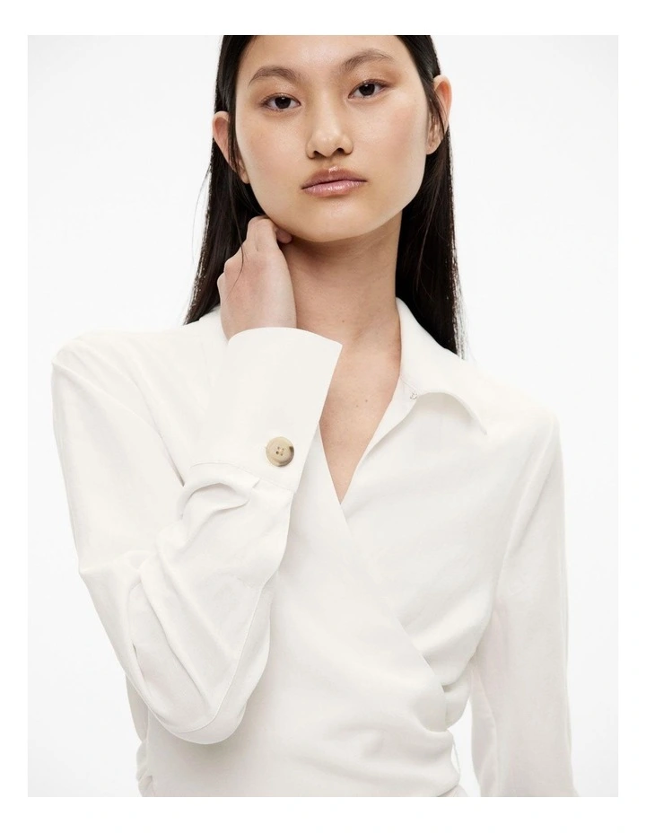 Long Sleeve Tie Crop Shirt in Fresh White image 3
