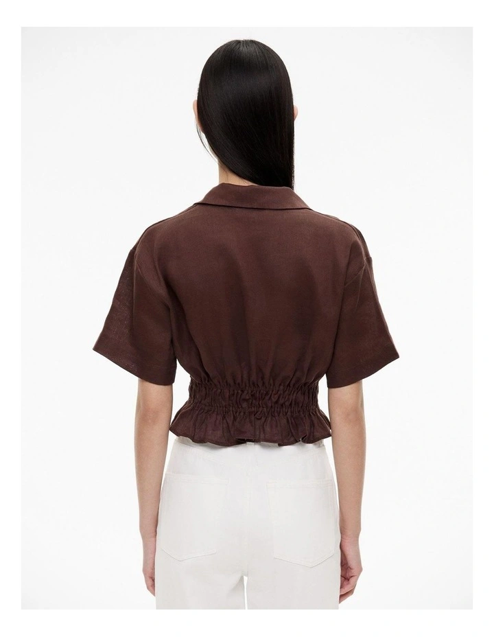 Gathered Waist Short Sleeve Shirt in Chocolate Brown image 4
