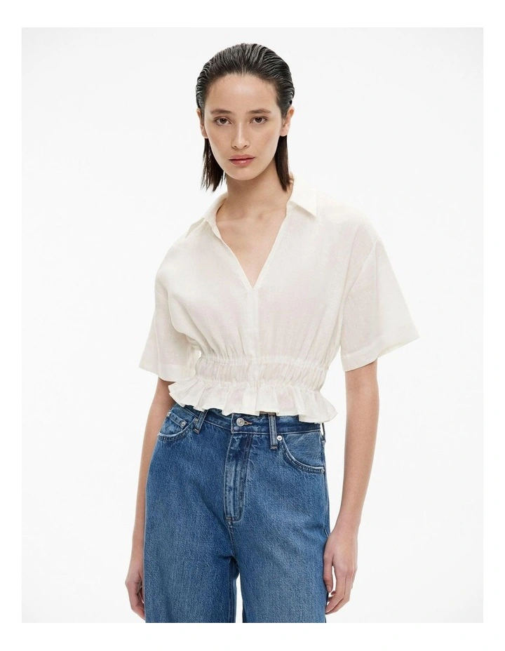 Gathered Waist Short Sleeve Shirt in Fresh White image 1