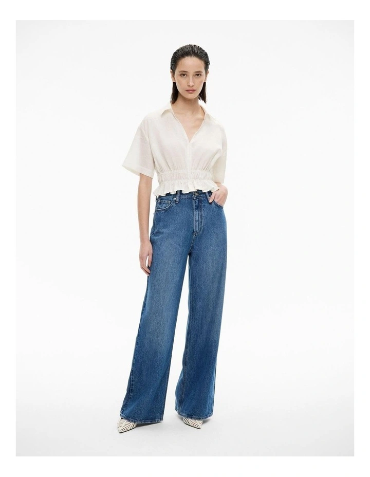 Gathered Waist Short Sleeve Shirt in Fresh White image 2