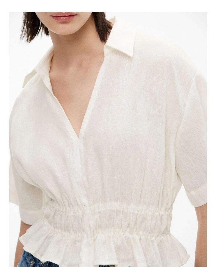 Gathered Waist Short Sleeve Shirt in Fresh White image 3
