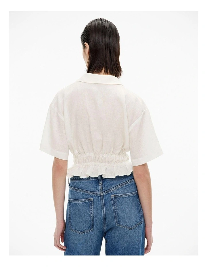 Gathered Waist Short Sleeve Shirt in Fresh White image 4