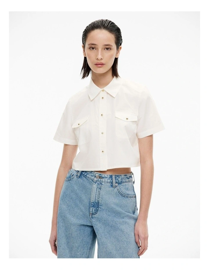 Cropped Pocket Shirt in Fresh White image 1