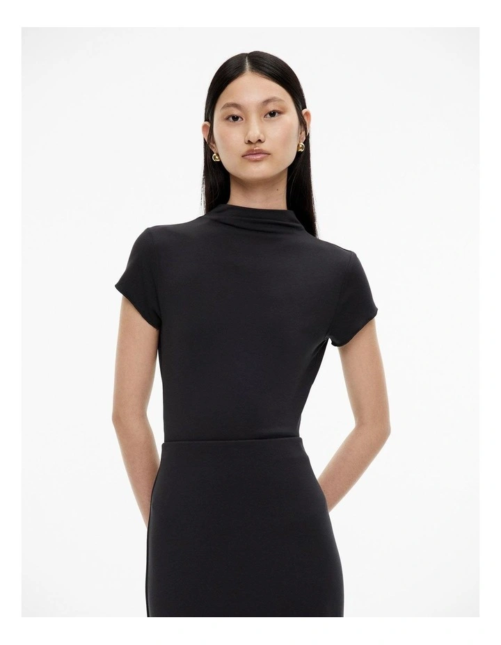 High Neck Cap Sleeve Tee in Black image 1