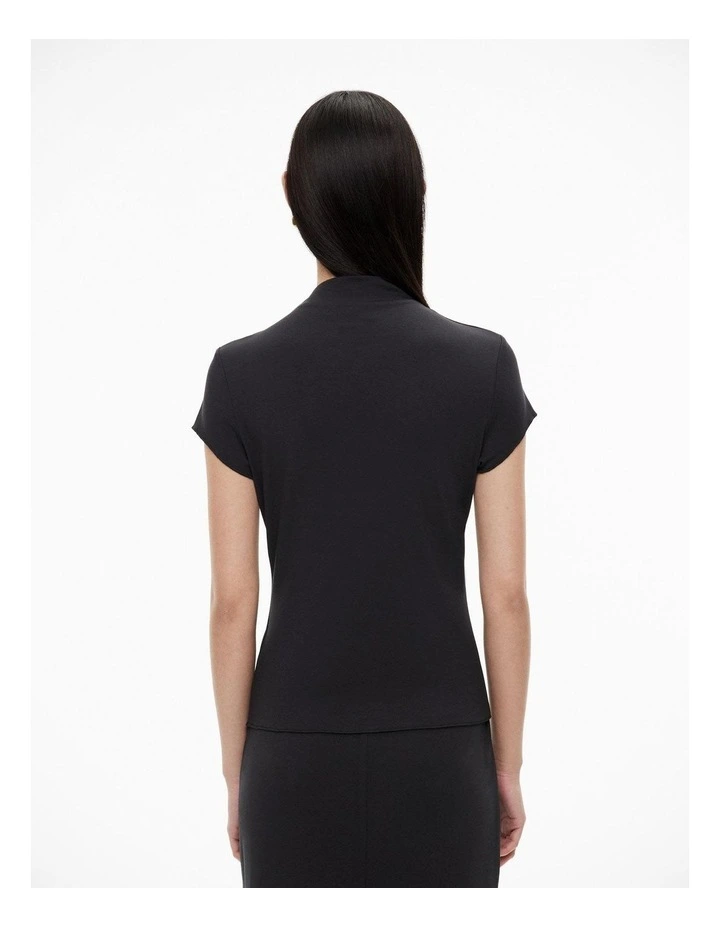 High Neck Cap Sleeve Tee in Black image 4