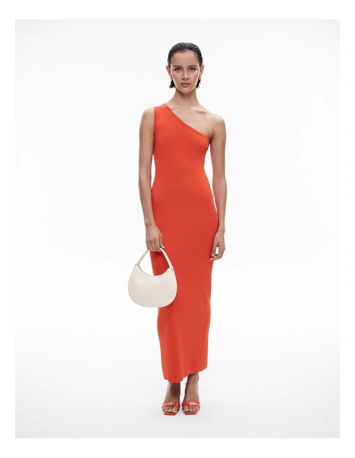 Asymmetric Rib Knit Dress in Tangerine image 1