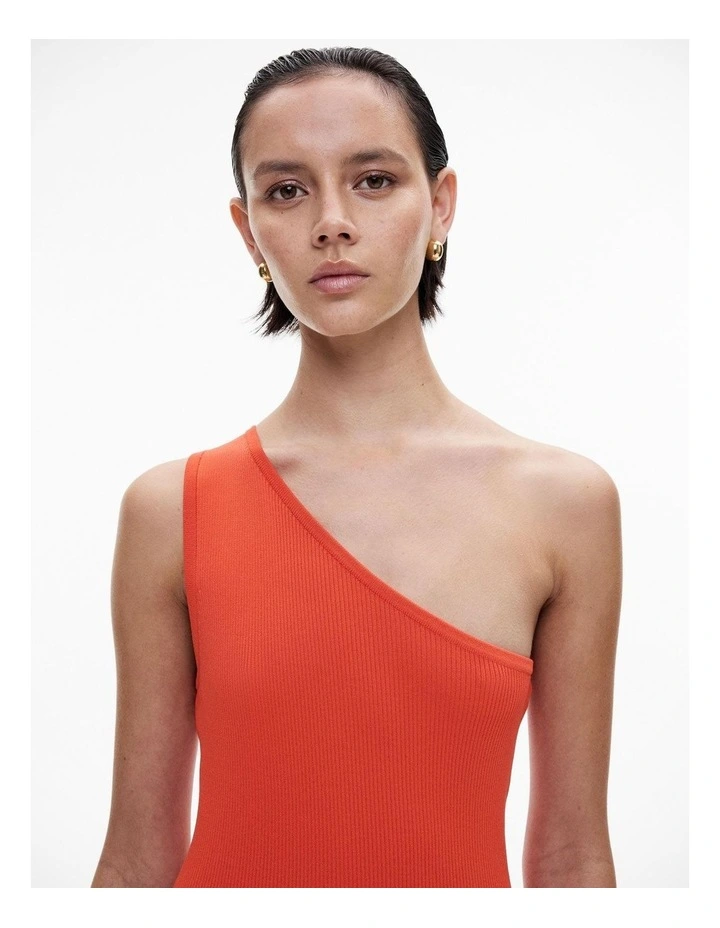 Asymmetric Rib Knit Dress in Tangerine image 3