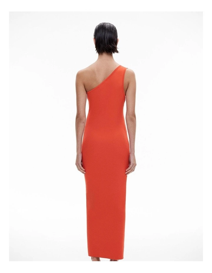 Asymmetric Rib Knit Dress in Tangerine image 4