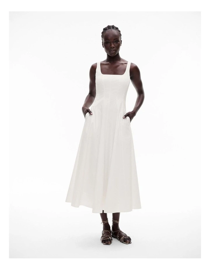 Seam Detail Midi Dress in Fresh White image 1