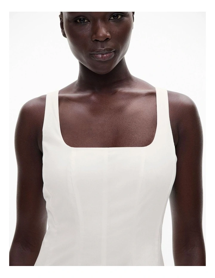 Seam Detail Midi Dress in Fresh White image 3