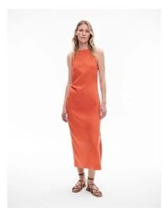 Boat Neck Midi Dress in Tangerine