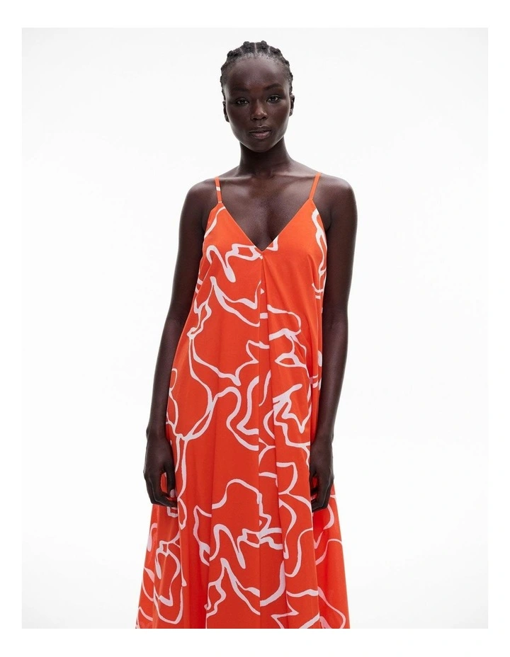 Invert Pleat Maxi Dress in Tangerine Print image 2