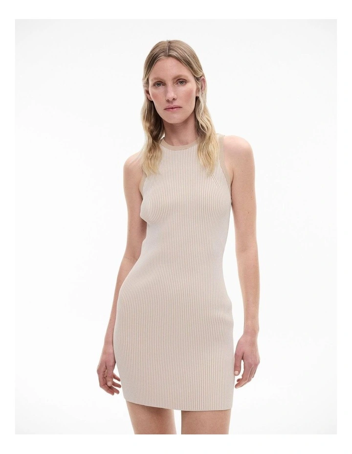 Rib Knit Mini Dress in Toasted Almond image 2