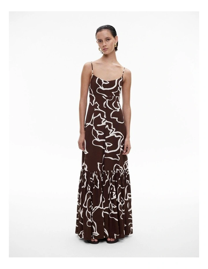 Gather Tier Maxi Dress in Chocolate Print image 1