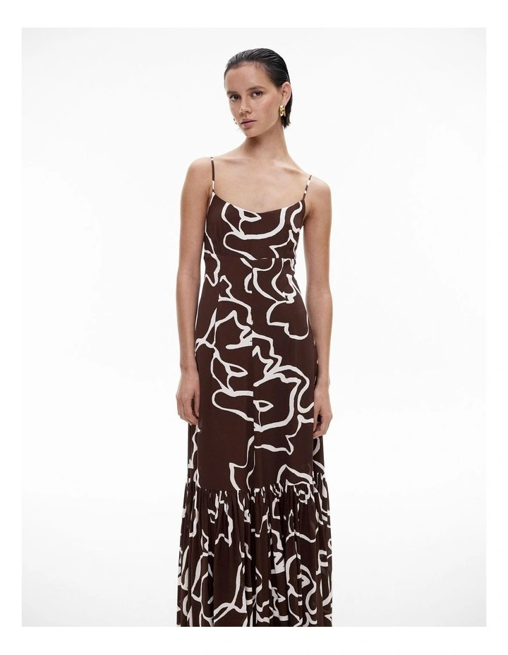 Gather Tier Maxi Dress in Chocolate Print image 2