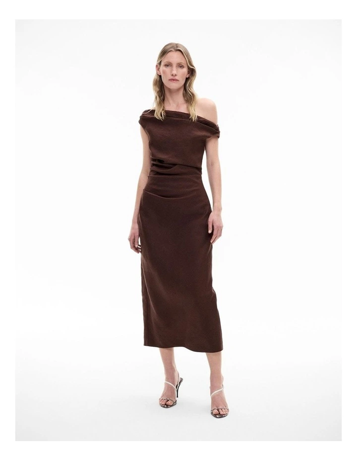 Off Shoulder Midi Dress in Chocolate Brown image 1