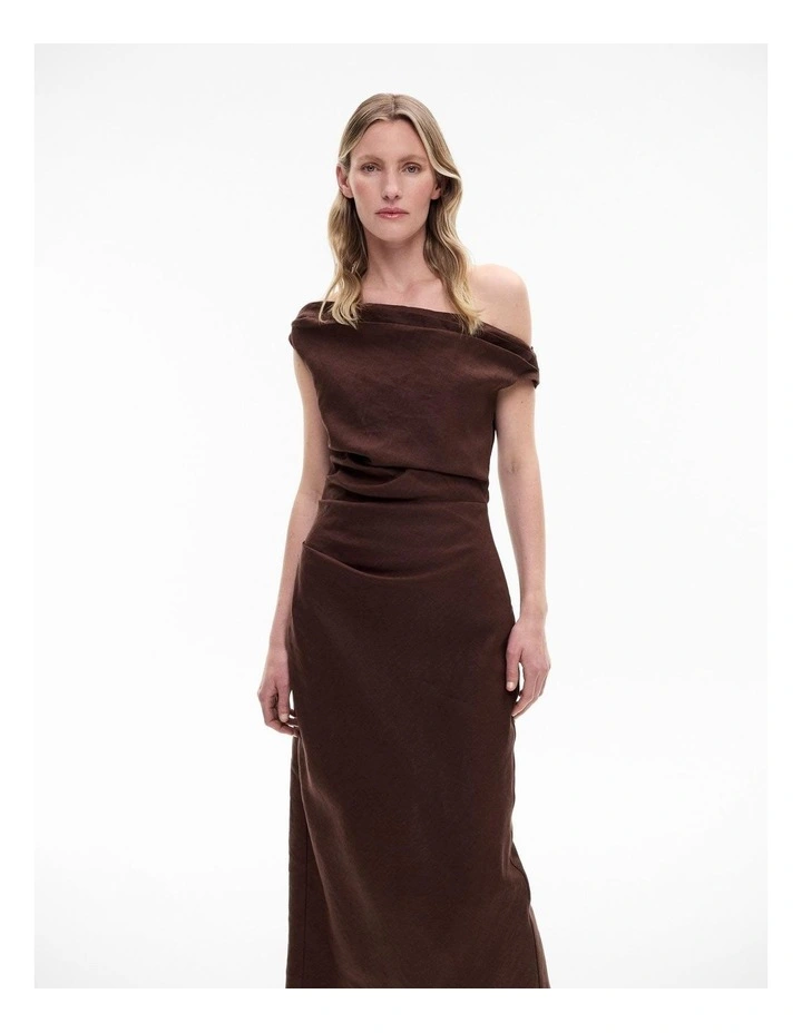 Off Shoulder Midi Dress in Chocolate Brown image 2
