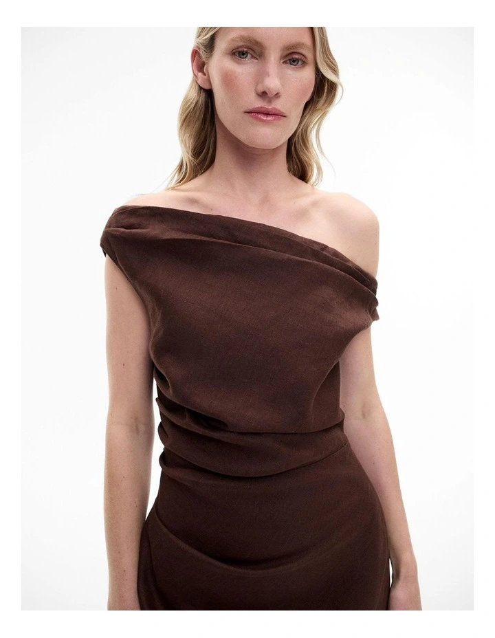 Off Shoulder Midi Dress in Chocolate Brown image 3