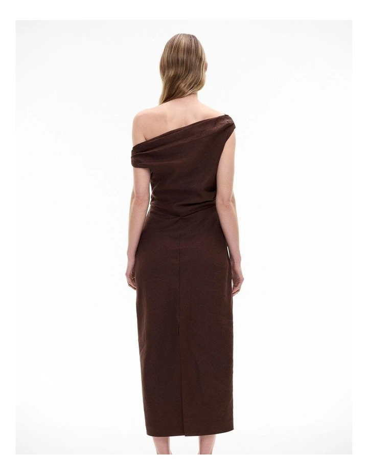 Off Shoulder Midi Dress in Chocolate Brown image 4