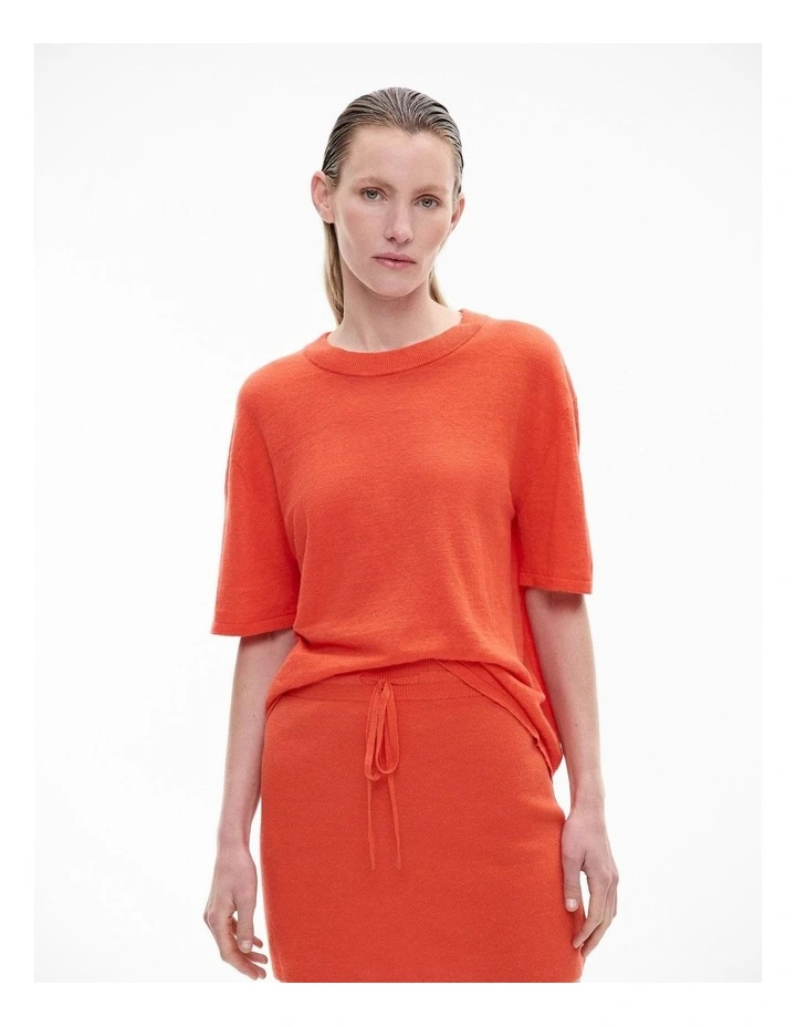 Linen Knit Tee in Tangerine image 1