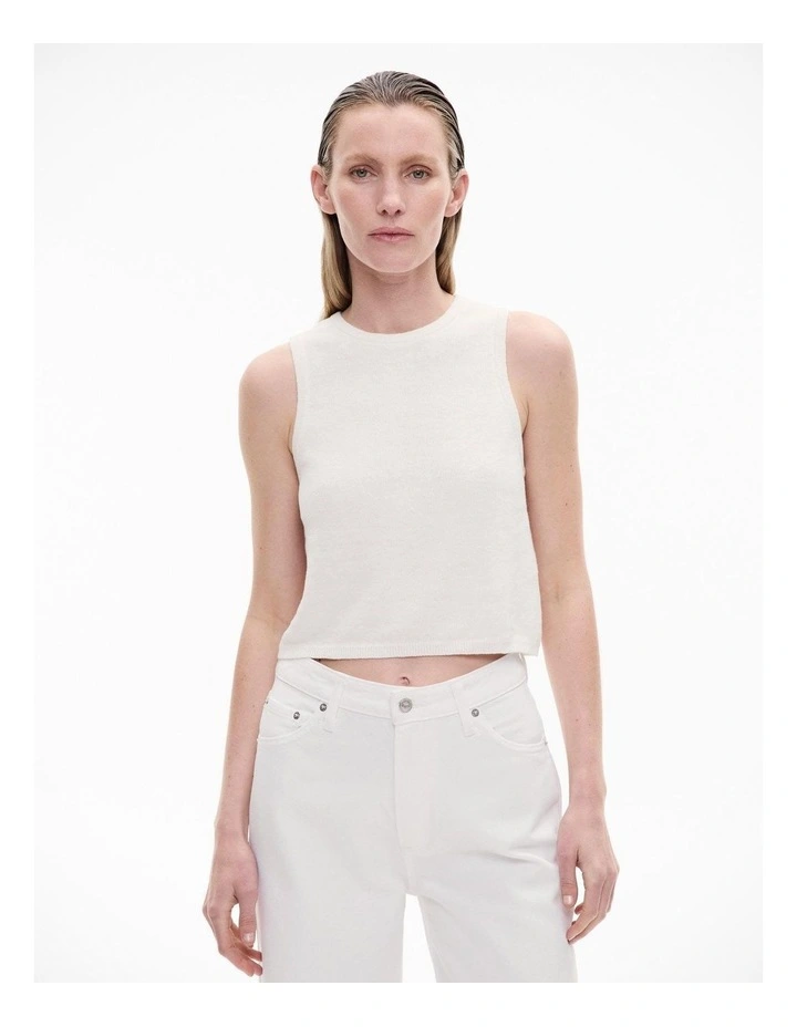 Linen Crew Knit Tank in Fresh White image 1