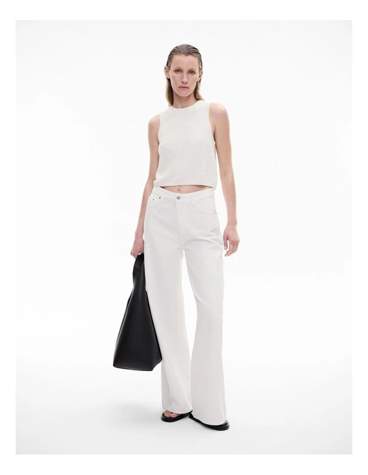 Linen Crew Knit Tank in Fresh White image 2