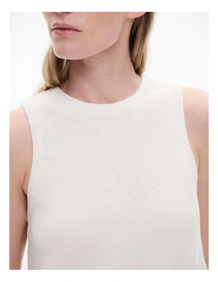 Linen Crew Knit Tank in Fresh White image 3