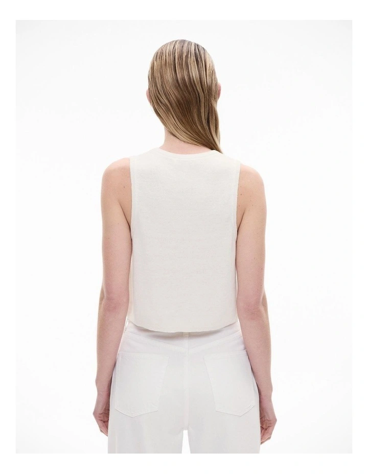 Linen Crew Knit Tank in Fresh White image 4