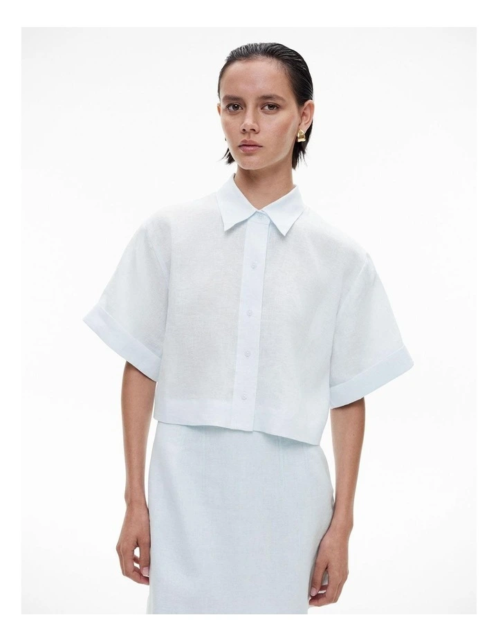 Linen Crop Shirt in Baby Blue image 1