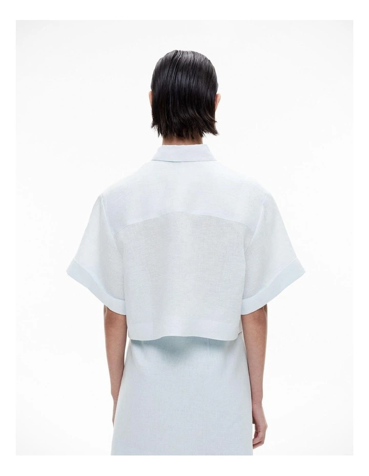 Linen Crop Shirt in Baby Blue image 4