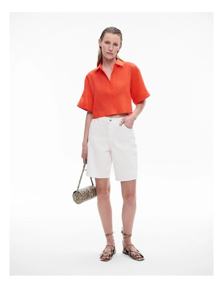 Linen Crop Shirt in Tangerine image 2