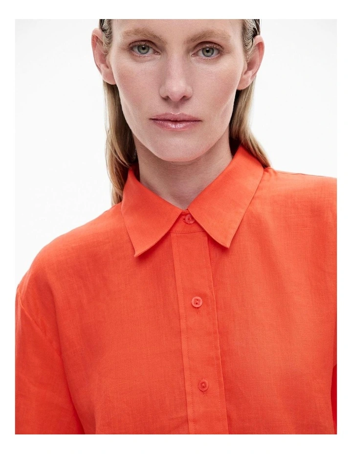 Linen Crop Shirt in Tangerine image 3