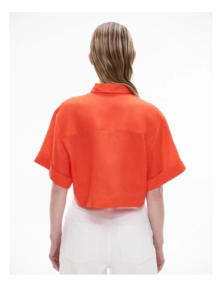 Linen Crop Shirt in Tangerine image 4