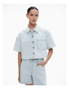 Denim Crop Shirt in Washed Denim